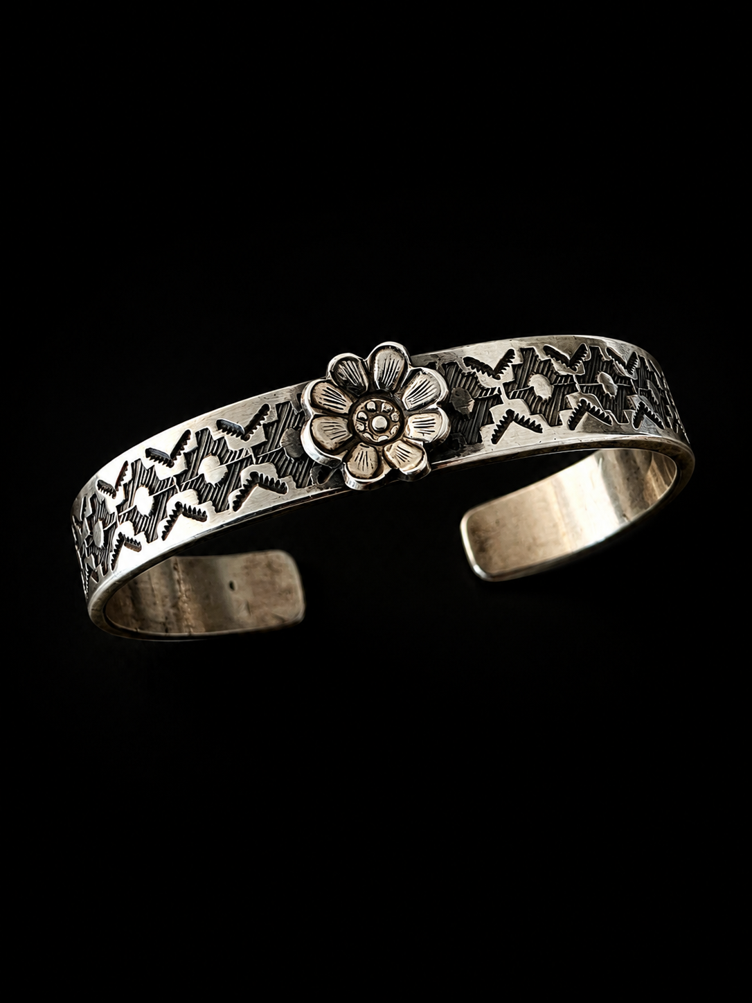 Calvin Martinez Heavy Gauge Stamped Sterling Silver Flower Cuff