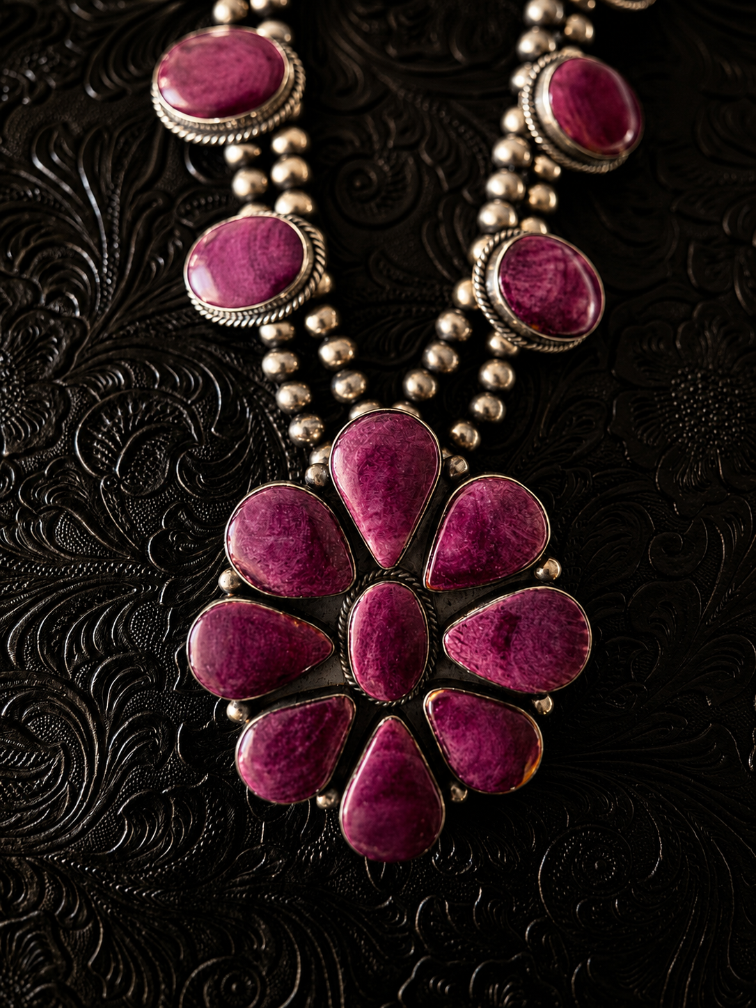 Royal Bloom Purple Spiny Oyster Cluster Statement Set