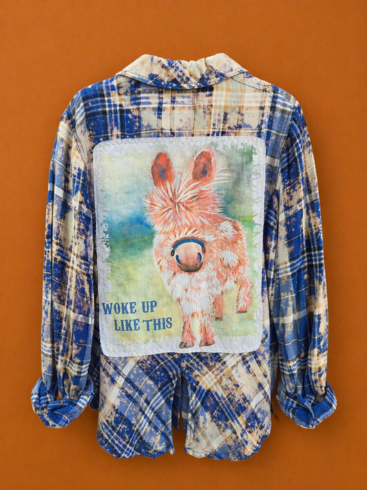 "Woke Up Like This" Donkey Flannel Button Up by Dolly Estelle - 10