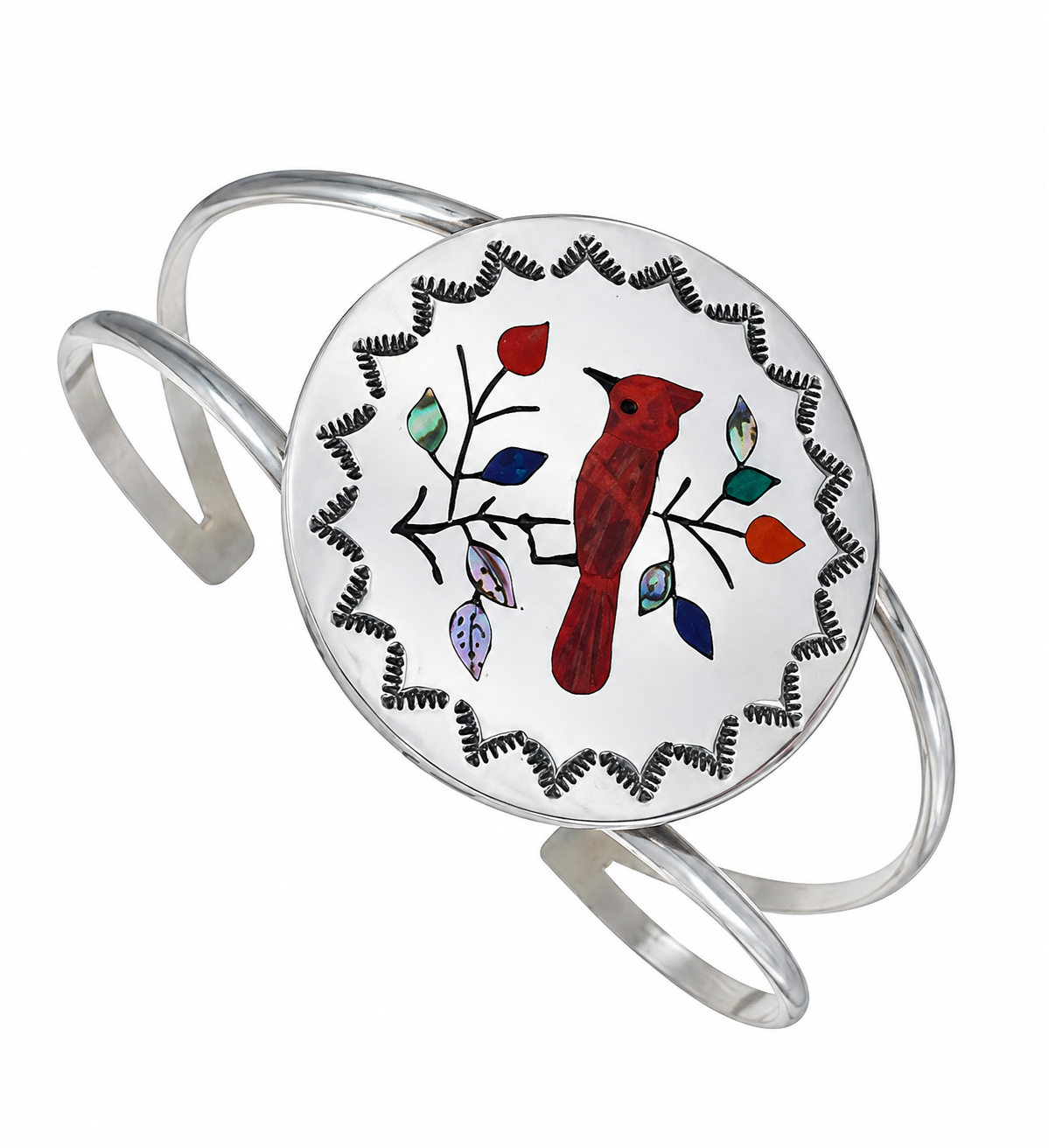 Raymond Boyd Red Cardinal Bird Inlay Cuff
