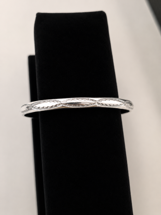Elaine Tahe Heavy Gauge Stamped Sterling Half Round Stacker Cuff