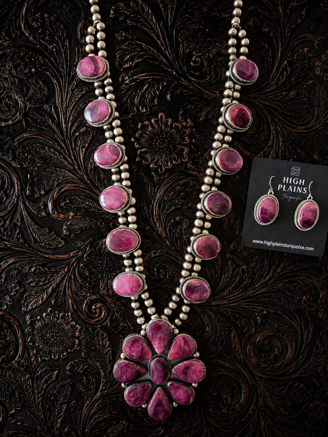 Royal Bloom Purple Spiny Oyster Cluster Statement Set