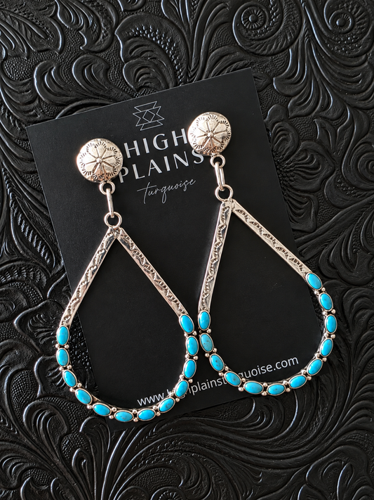 Stamped Sterling Kingman Turquoise Statement Earrings