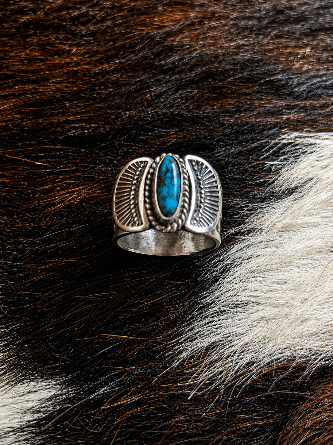 Sunshine Reeves Stamped Sterling China Mountain Turquoise Cigar Band