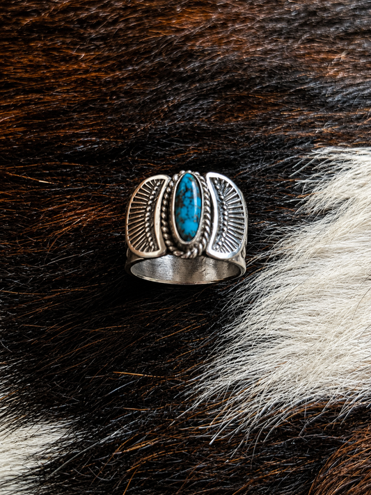Sunshine Reeves Stamped Sterling China Mountain Turquoise Cigar Band