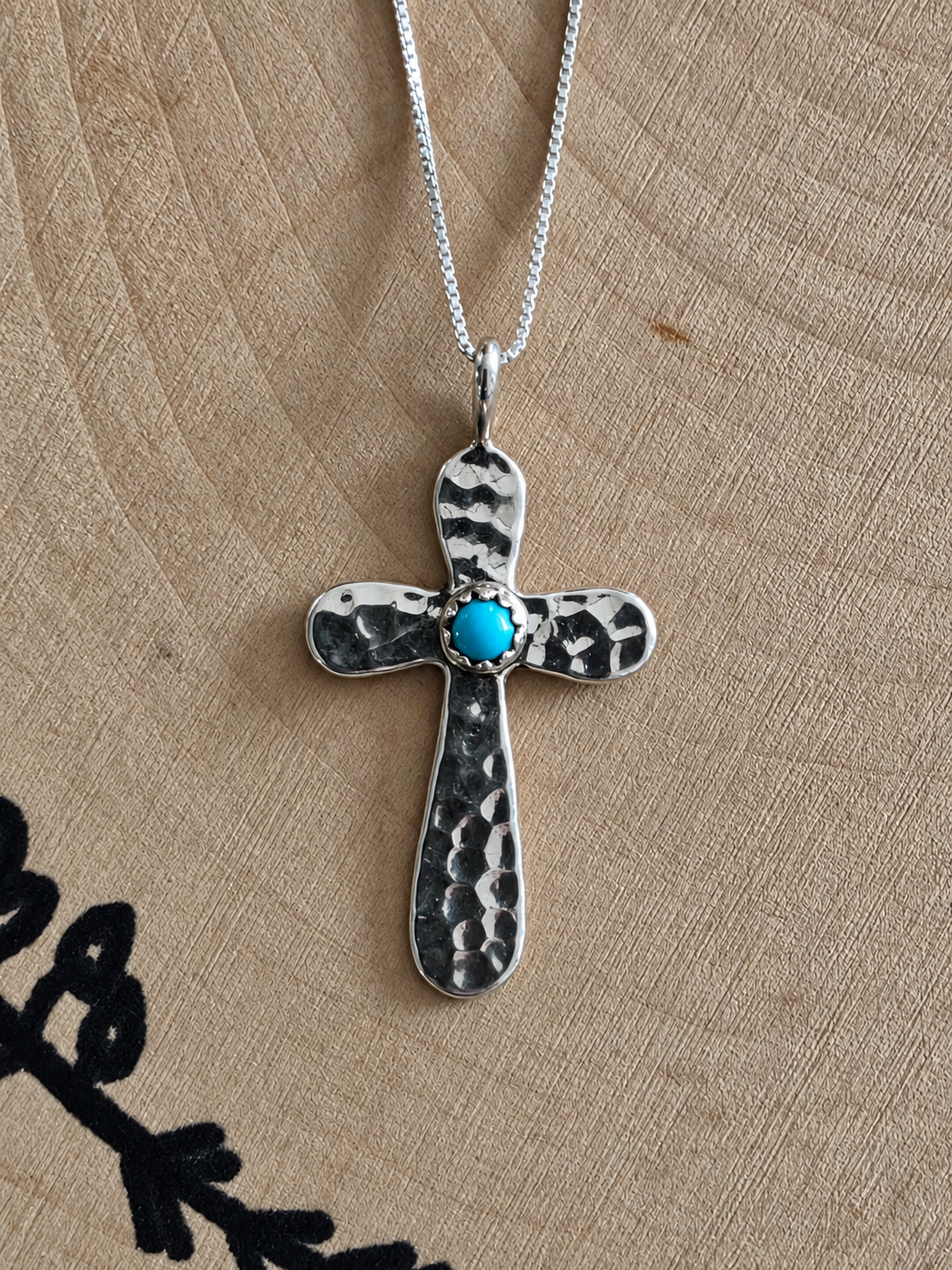 Hammered Sterling Kingman Cross Pendant Necklace