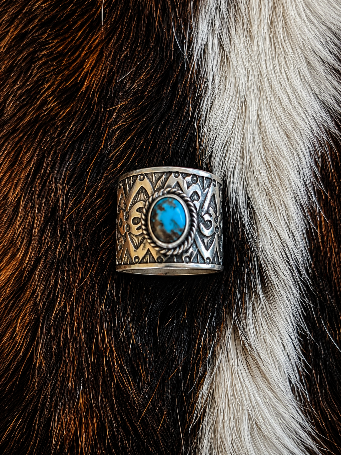 Bo Reeves Stamped Sterling Persian Turquoise Cigar Band