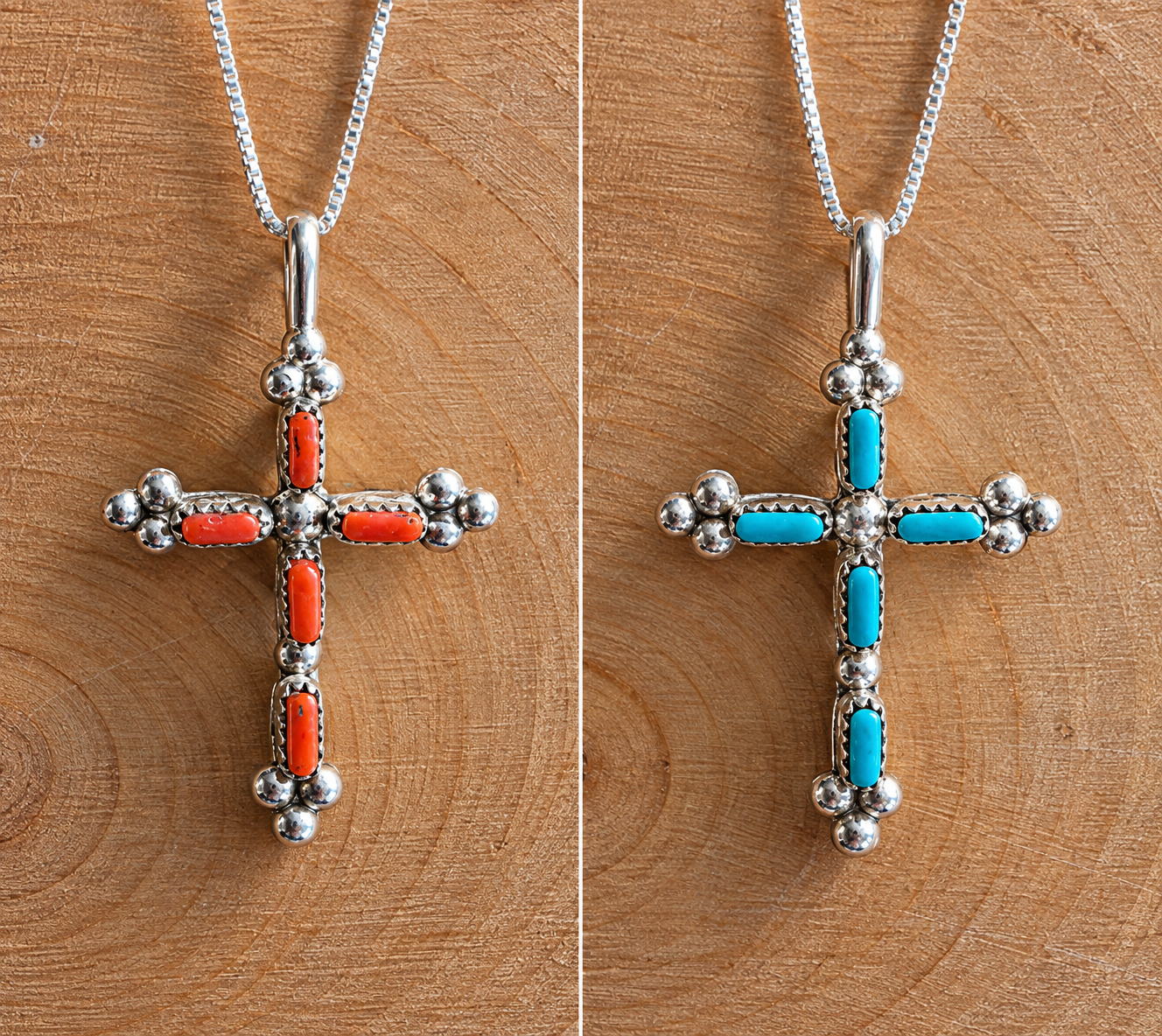 Zuni Needlepoint Double Blessings Cross Pendant Necklace