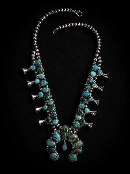Carico Lake Turquoise Cluster Squash Blossom Necklace