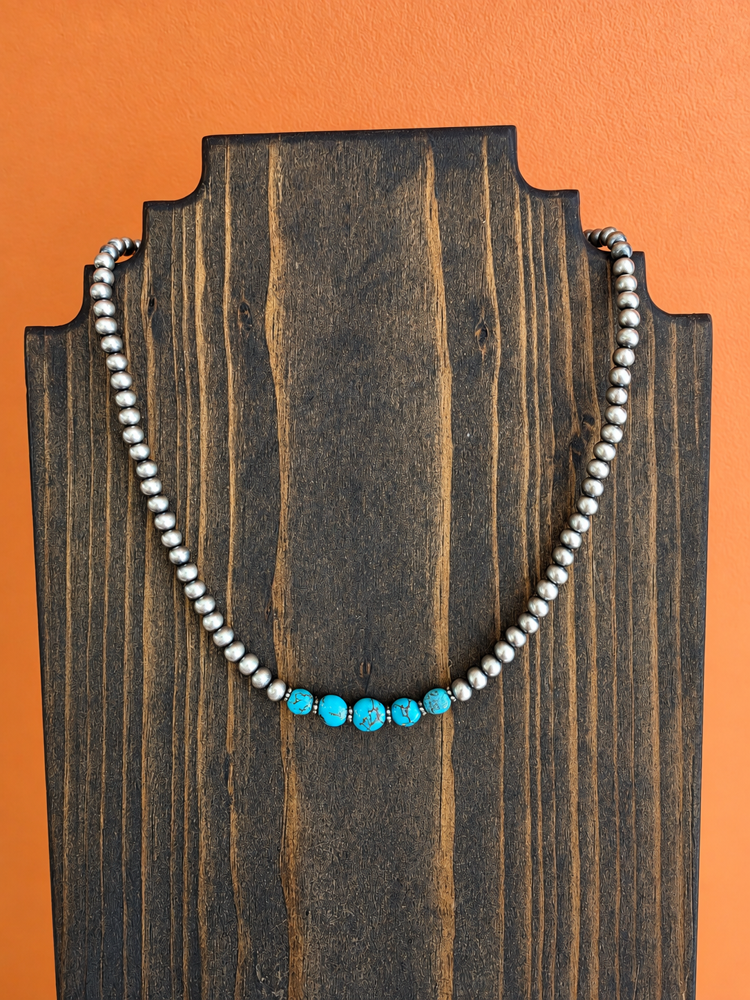 Egyptian Turquoise Sterling Bead Necklace