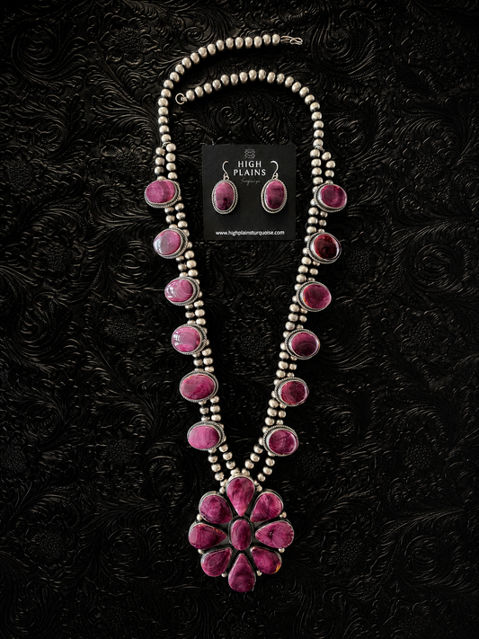 Royal Bloom Purple Spiny Oyster Cluster Statement Set