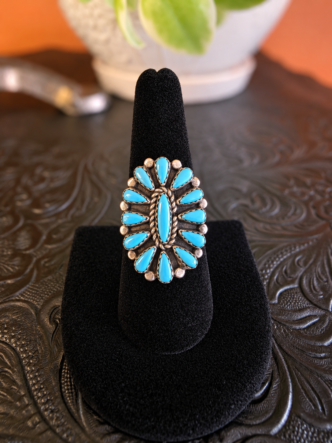 Zuni Sleeping Beauty Cluster Ring