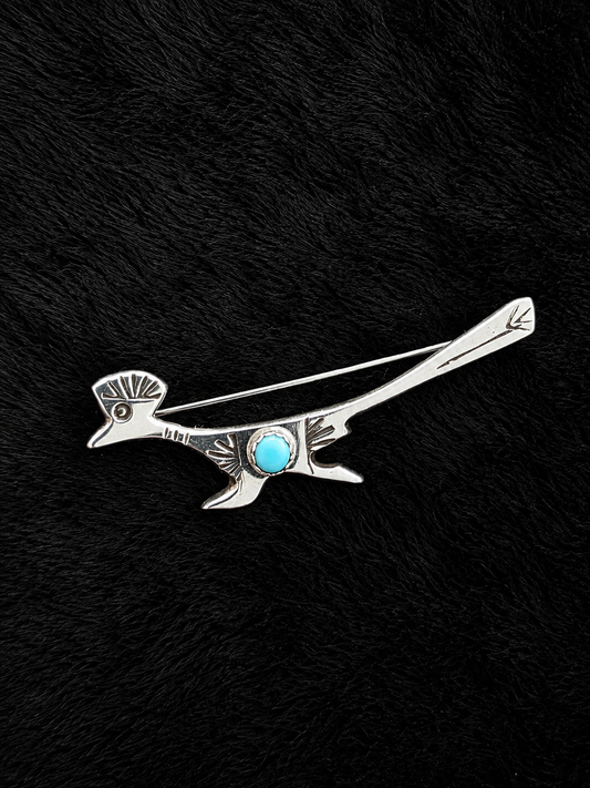 Sterling Silver Turquoise Roadrunner Pin