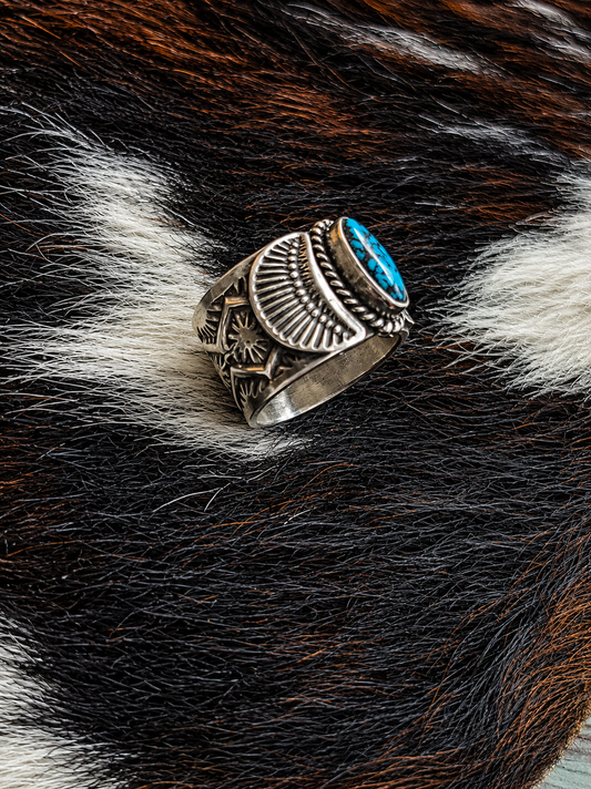 Sunshine Reeves Stamped Sterling China Mountain Turquoise Cigar Band