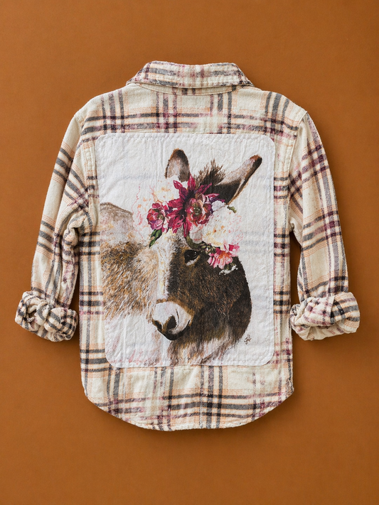 Blossom Donkey Flannel Button Up Shirt by Dolly Estelle - 5T