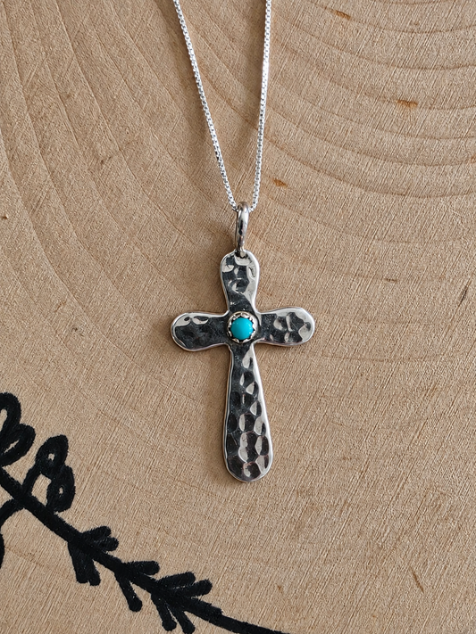 Hammered Sterling Kingman Cross Pendant Necklace