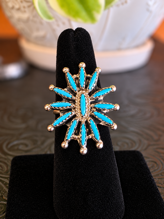 Zuni Needlepoint Sleeping Beauty Turquoise Ring