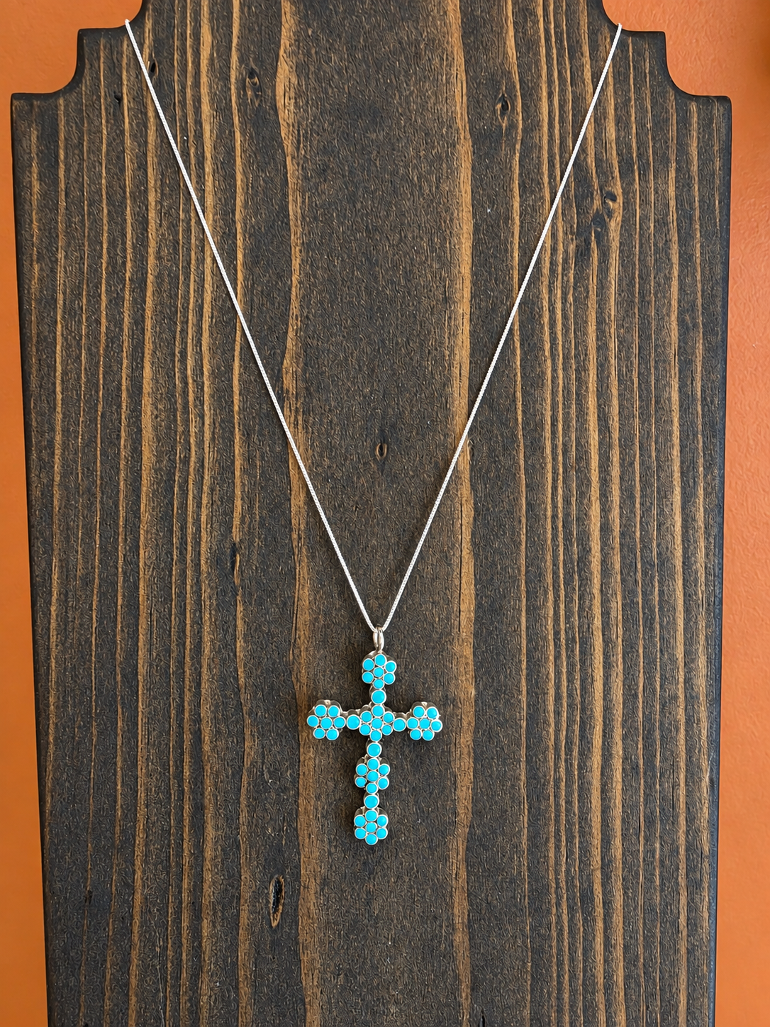 Zuni Turquoise Blossom Cross Pendant Necklace