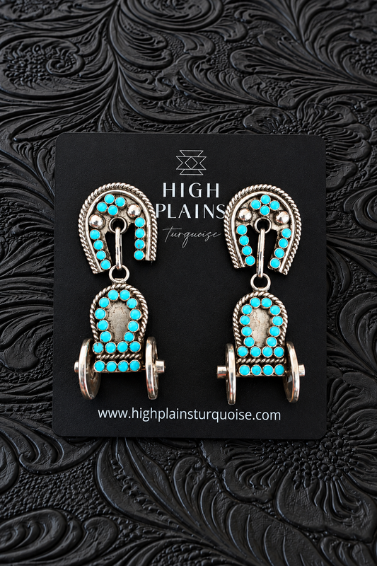 Zuni Turquoise Covered Wagon Statement Earrings