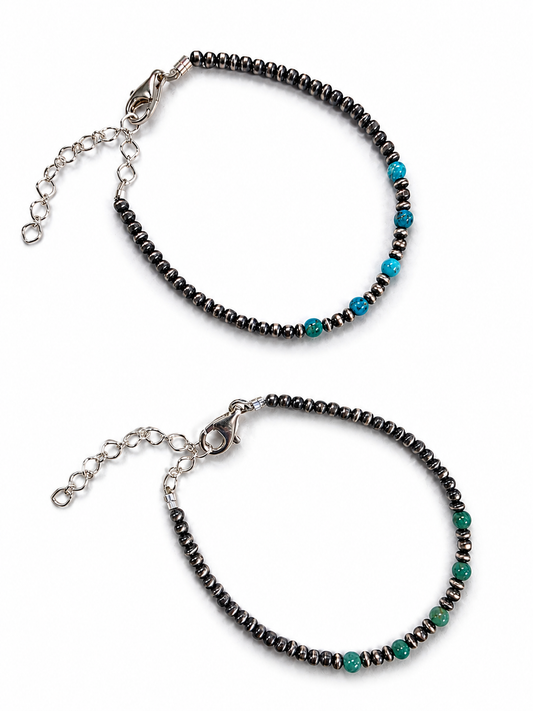 3mm Sterling Silver Mix Bead Turquoise Bracelet