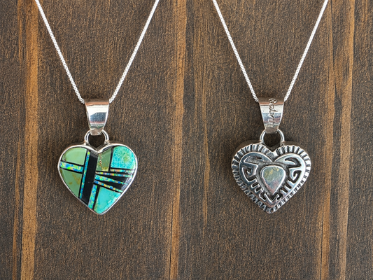 Sonoran Gold Turquoise Sterling Inlay Reversible Pendant Necklace