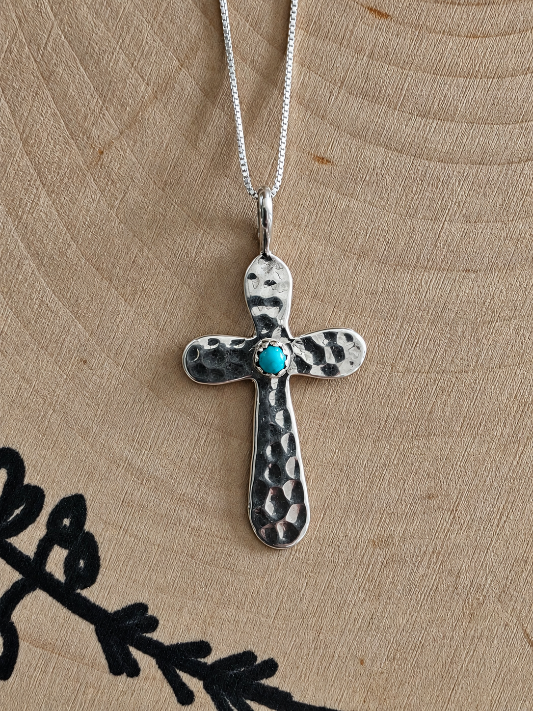 Hammered Sterling Kingman Cross Pendant Necklace