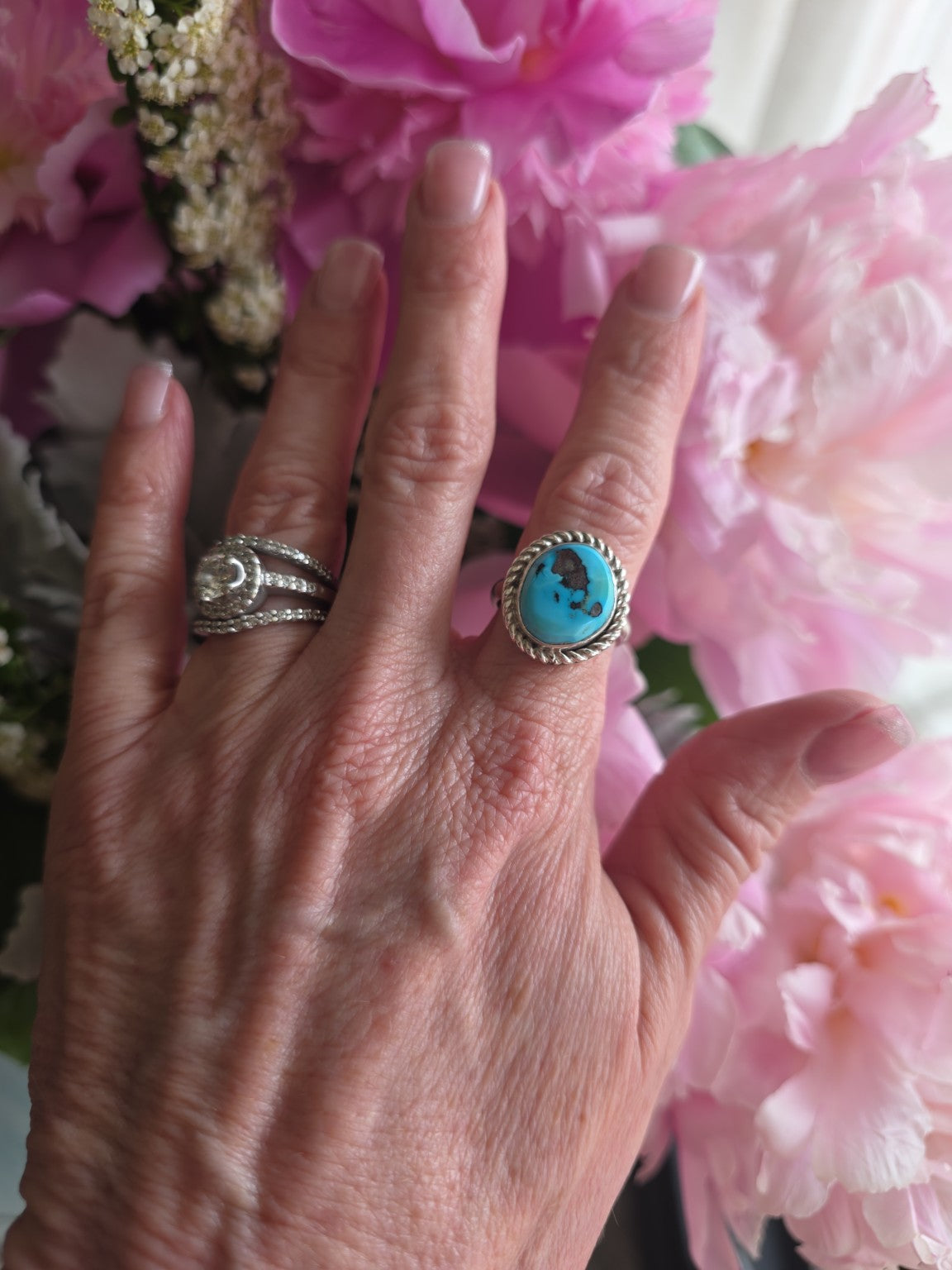 Natural Sleeping Beauty Turquoise Rope Border Ring