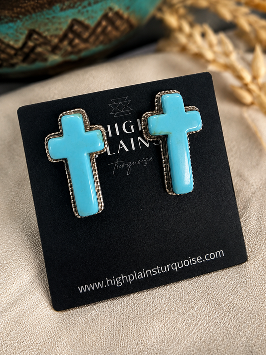 Turquoise Cross Post Back Earrings