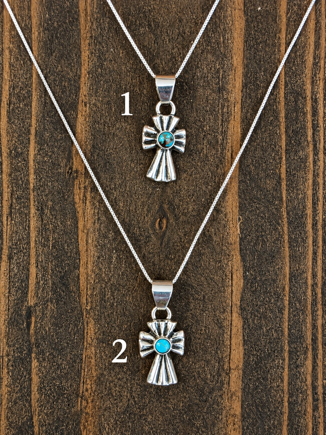 Petite Turquoise Sunburst Cross Pendant Necklace