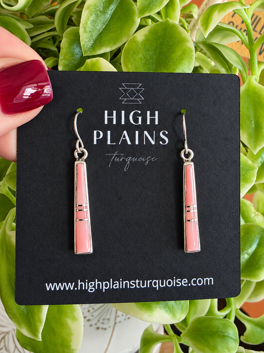 Pink Conch Inlay Bar Earrings