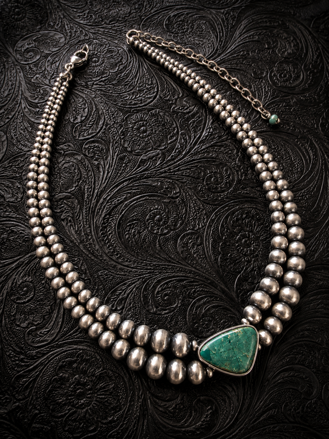 Fox Turquoise Double Strand Sterling Bead Necklace