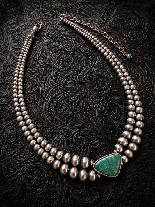 Fox Turquoise Double Strand Sterling Bead Necklace