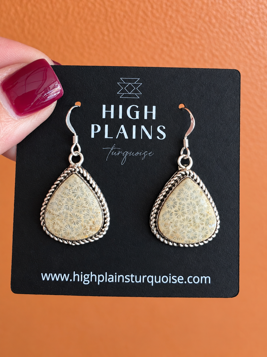 Fossil Coral Teardrop Earrings
