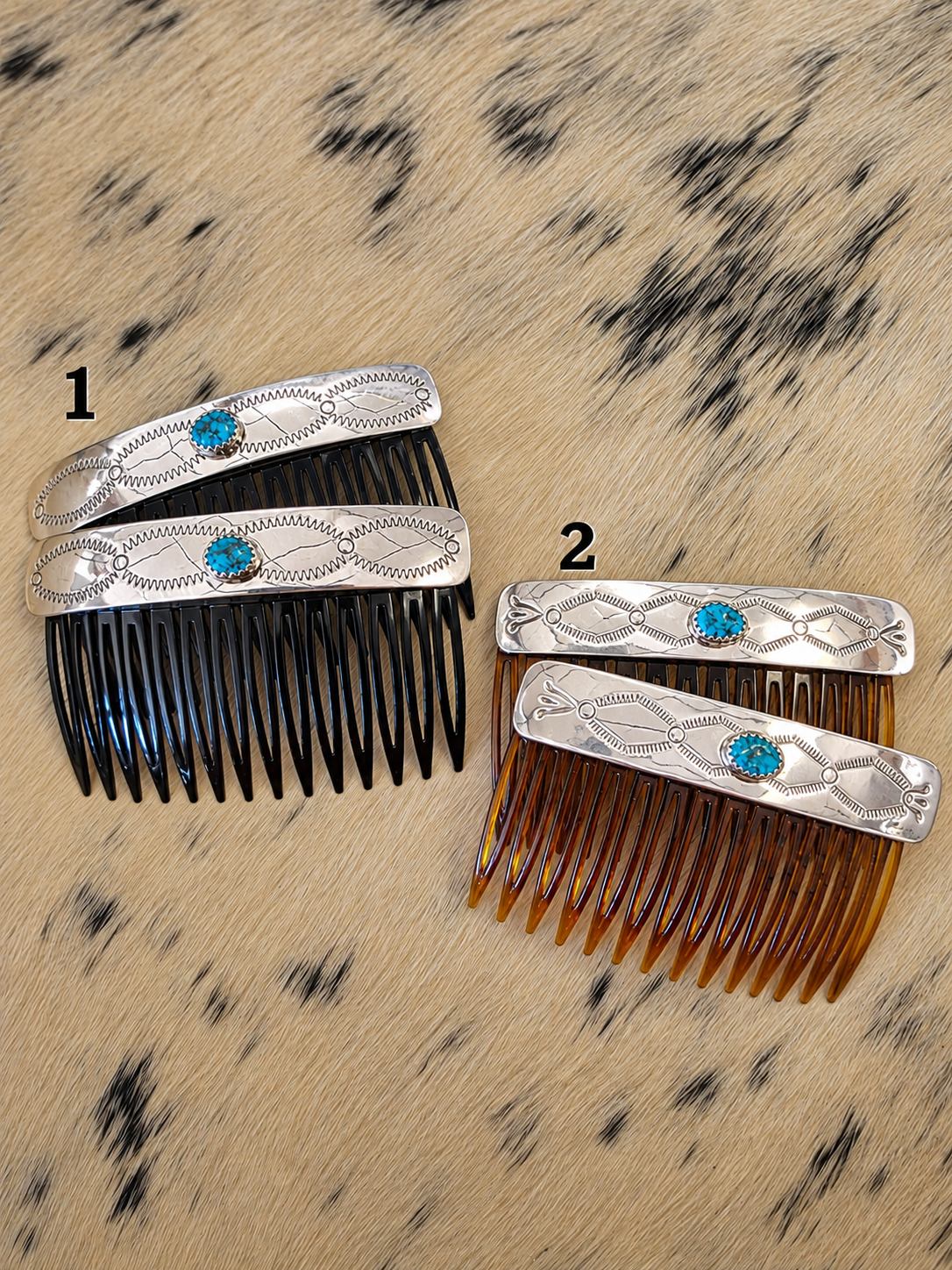 Natural Kingman Turquoise Hair Combs - set of 2
