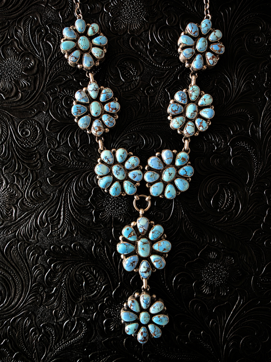 Blue Sky Bloom Golden Hills Turquoise Cluster Statement Necklace