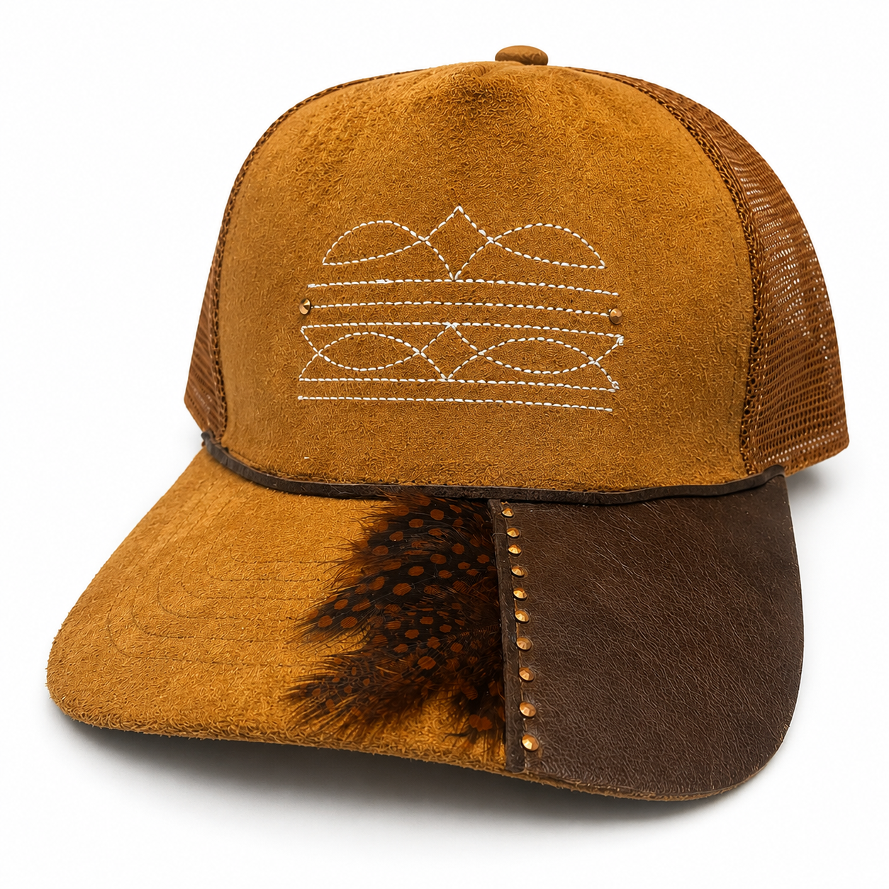 Boot Stitch Feather Trucker Hat