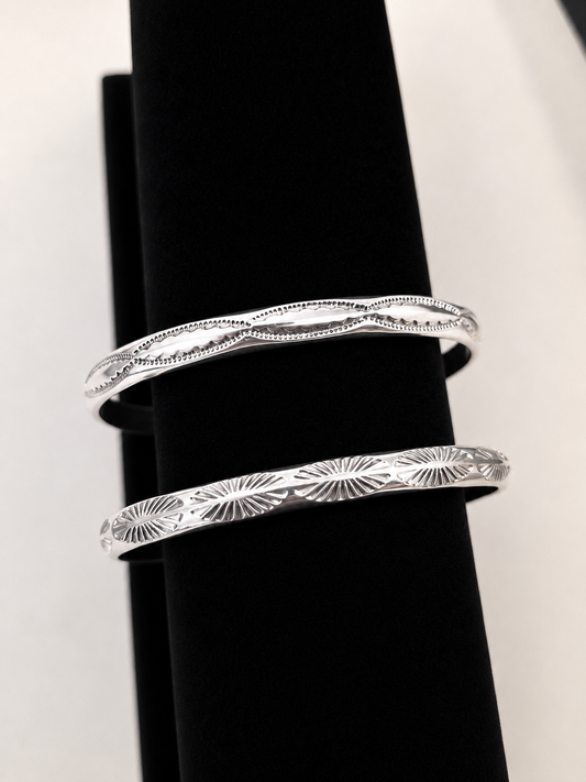 Elaine Tahe Heavy Gauge Stamped Sterling Half Round Stacker Cuff