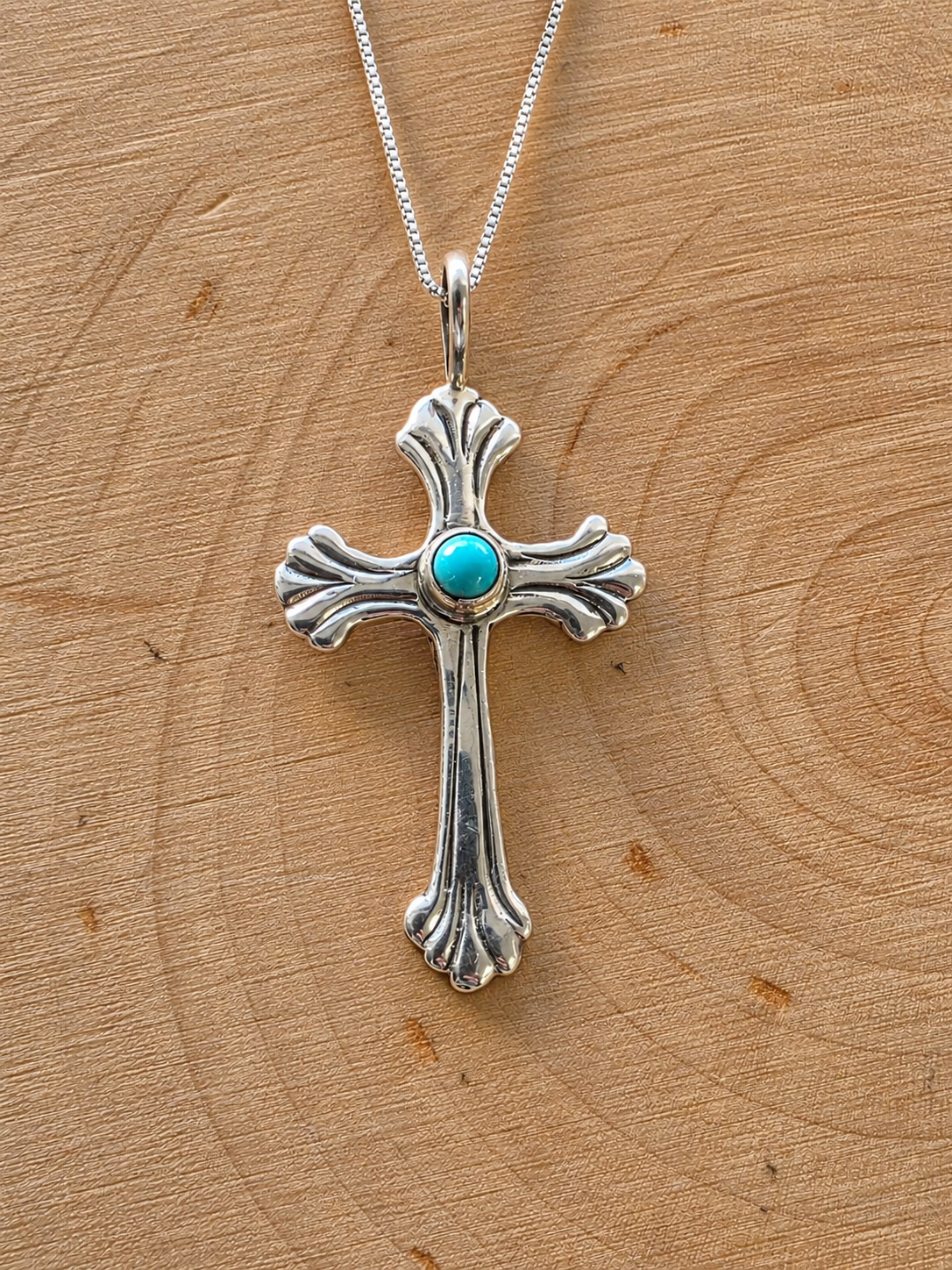 Turquoise Fleur Cross Pendant Necklace
