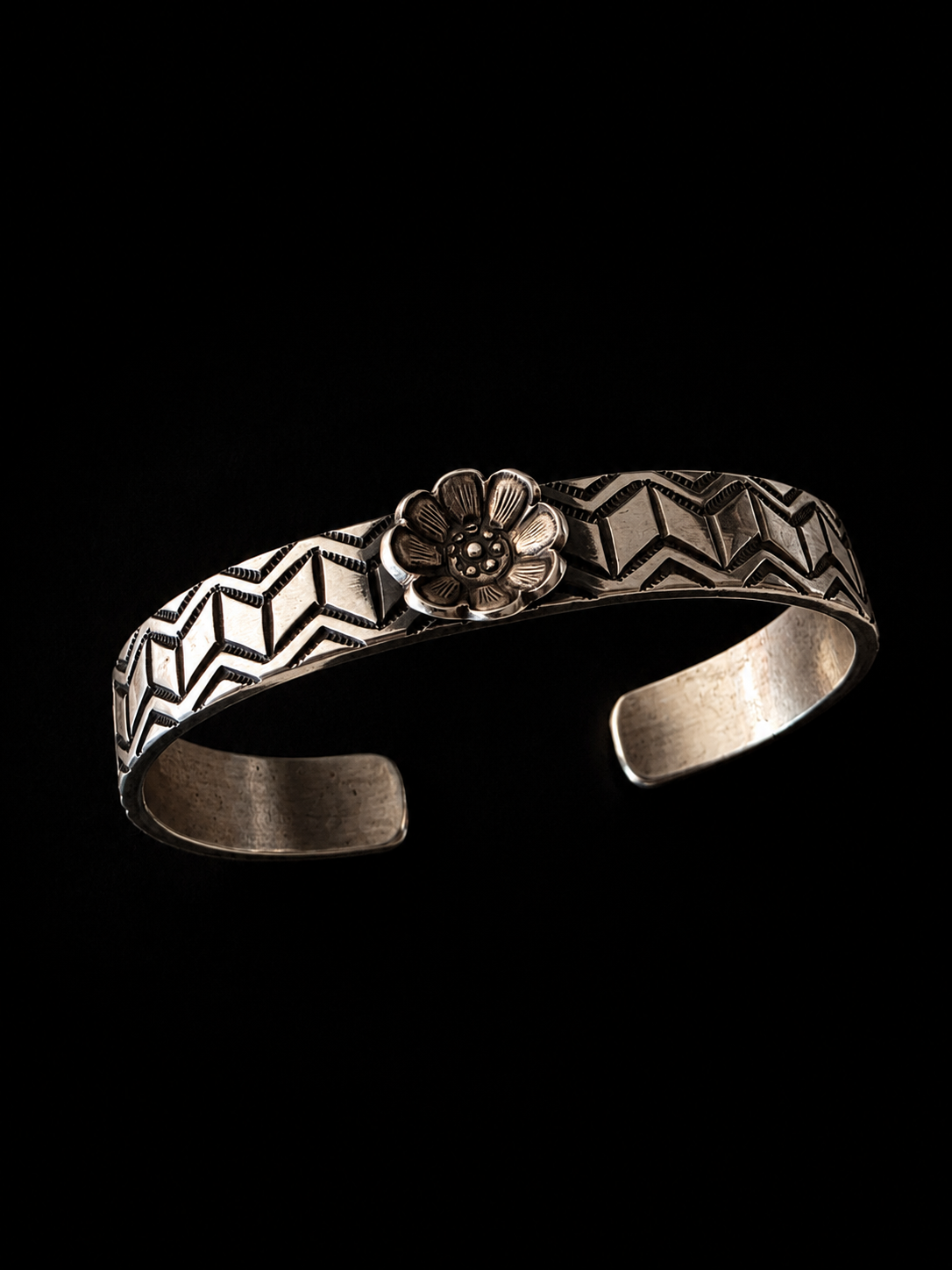 Calvin Martinez Heavy Gauge Stamped Sterling Silver Flower Cuff