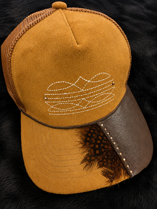 Boot Stitch Feather Trucker Hat
