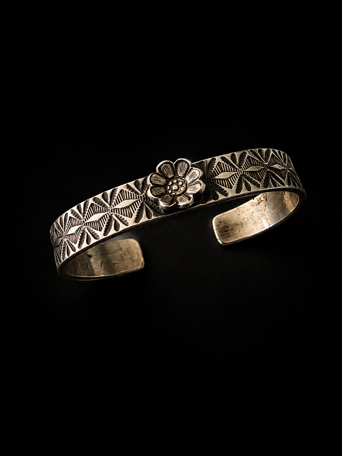 Calvin Martinez Heavy Gauge Stamped Sterling Silver Flower Cuff