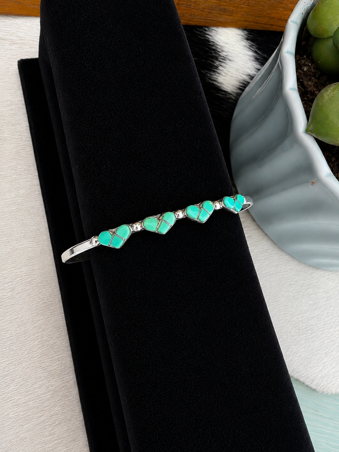 Zuni Sweetheart Inlay Heart Stacker Cuff