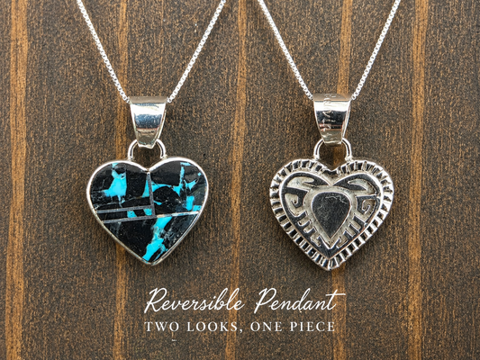Sterling Silver Blue Moon Turquoise Reversible Pendant Necklace