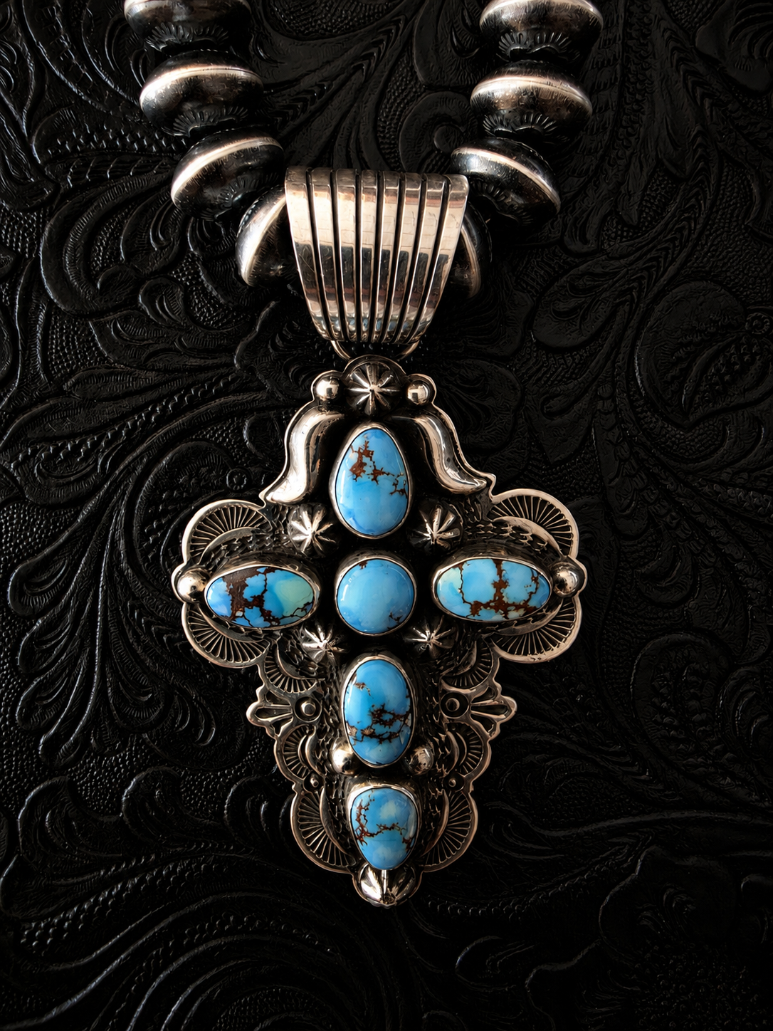 Albert Jake Natural Golden Hills Turquoise Cross Pendant