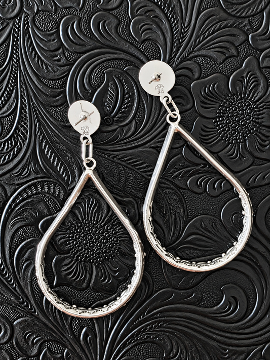 Stamped Sterling Kingman Turquoise Statement Earrings