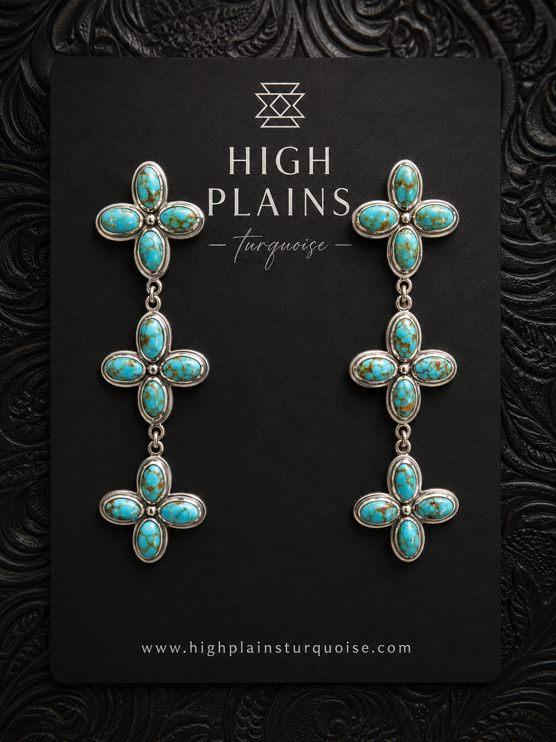 Triple Flower Spiderweb Kingman Earrings