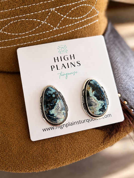 Large Stone Teardrop New Lander Turquoise Earrings