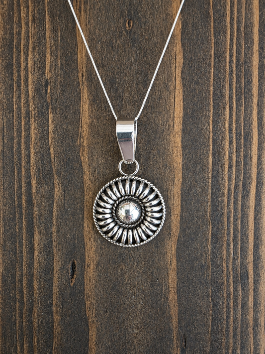 Contemporary Domed Sterling Silver Pendant Necklace