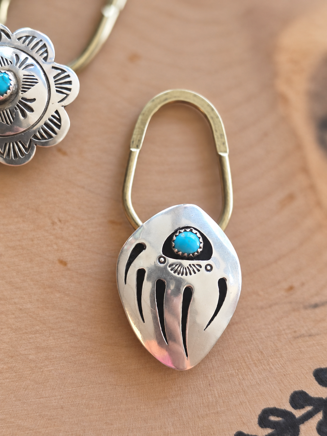 Navajo Kingman Turquoise Bear Paw Keychain
