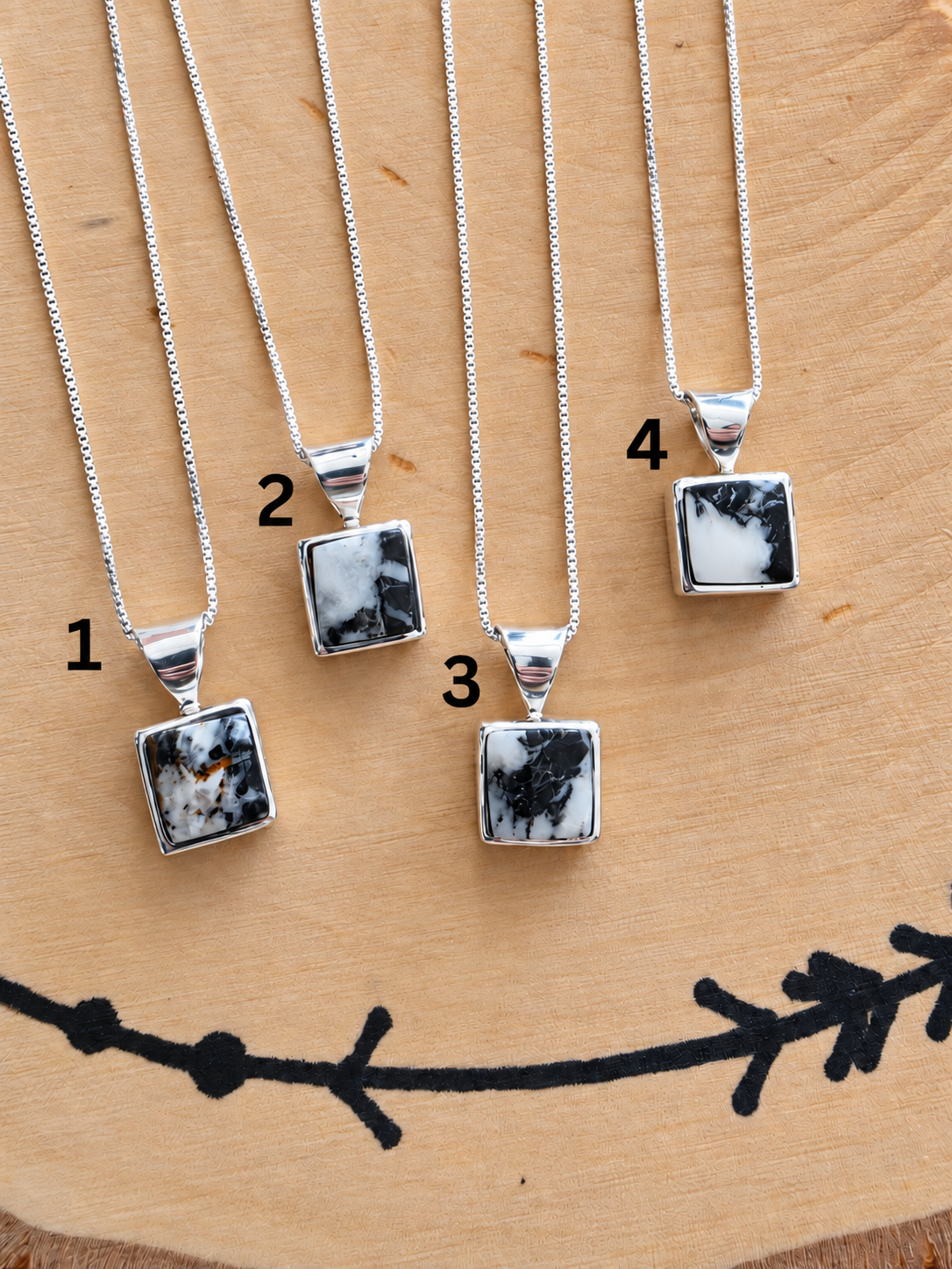 White Buffalo Square Pendant Necklace